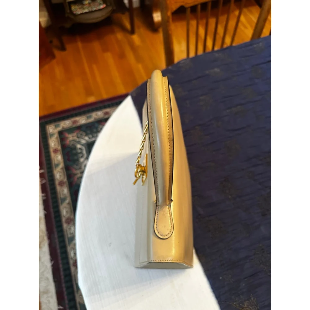 Celine Beige Leather Satchel Bag with Gold Hardware